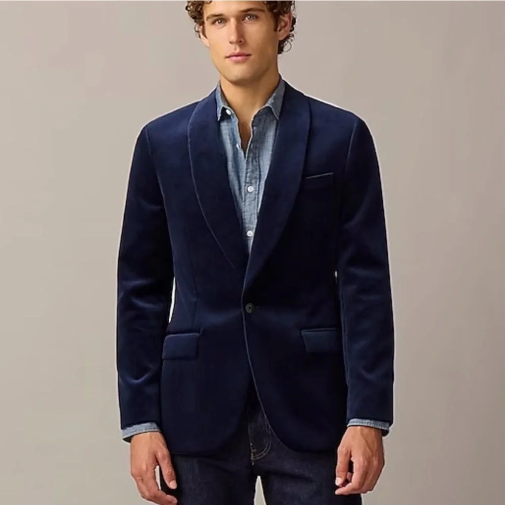 NWOT J Crew Ludlow Navy Blue Velvet Party Blazer Dinner Jacket Tuxedo 36R